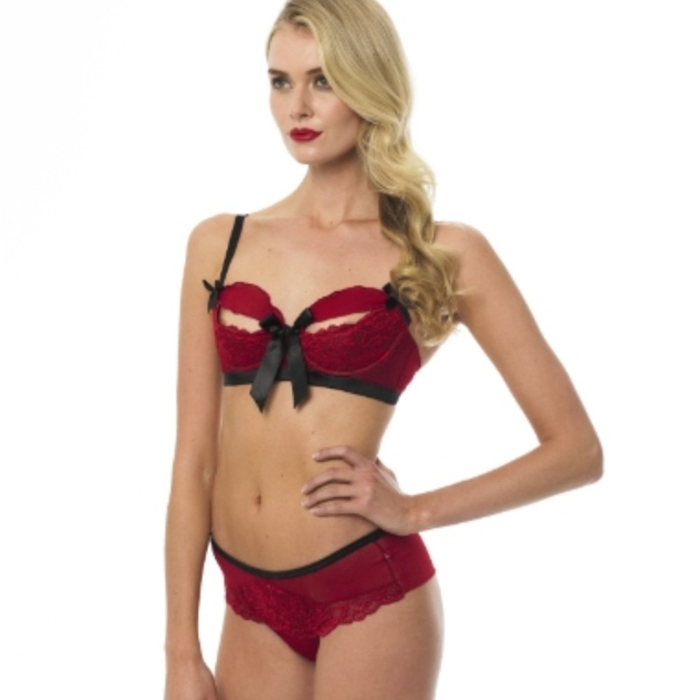 BLUEBELLA Eloise Brazilian Satin Bows Chiffon & Lace Thong Panties US Sz L NWT - Picture 5 of 16
